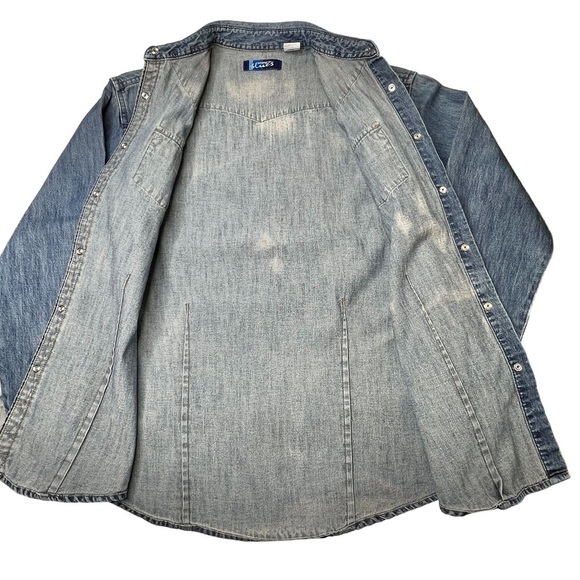 WRANGLER BLUES Distressed Denim Snap Button Long Sleeve Shirt Women's Size S - Picture 10 of 16